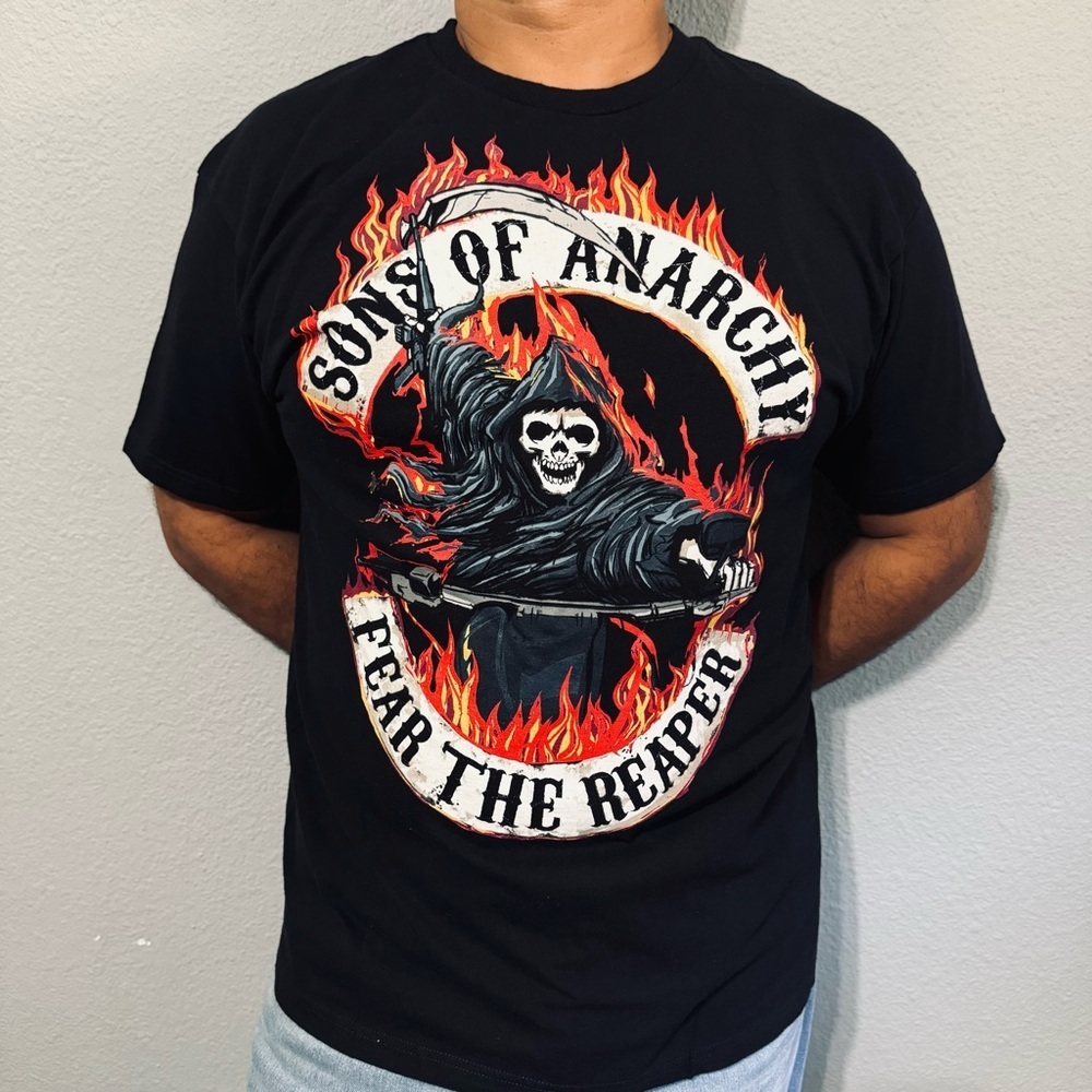 Sons of Anarchy Men Black Fear the Reaper Crew Neck Short Sleeves T-Shirt Sz XL